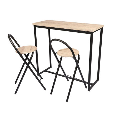 Table de bar murale avec 2 tabourets "Dock" - Noir/Beige - L 100 x P 40 x H 90 cm