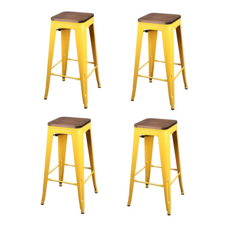 Lot de 4 tabourets en métal et bois "Liv" - Jaune - L 42,5 x P 42,5 x H 77 cm