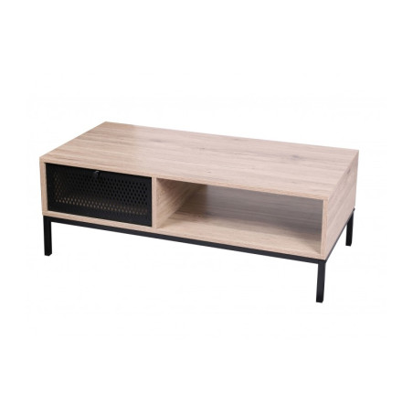 Table basse en bois et métal avec 1 tiroir + 1 niche " Soho" - Beige/Noir - L 100 x P 50 x H 31 cm