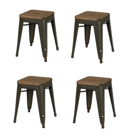 Lot de 4 tabourets en métal et bois "Liv" - Gris foncé - H 46 x L 39 x P 39 cm