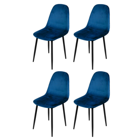 Lot de 4 chaises "Inoui" en velours - Bleu - L 55 x P 44 x H 90 cm