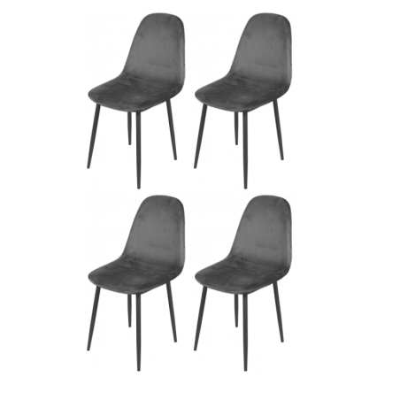 Lot de 4 chaises "Inoui" en velours - Gris - L 55 x P 44 x H 90 cm