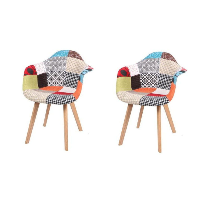 Lot De Fauteuils Patchwork Avec Pieds En Bois Multicolore L