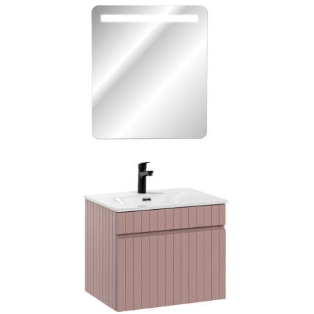 Meuble vasque à encastrer + miroir LED - 60 cm - Emblematic Rose