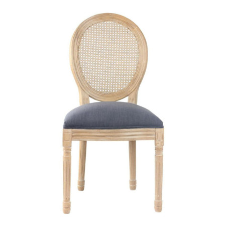 Lot de 2 chaises médaillon en bois et lin - Gris/Beige - H 96 x L 49 x P 56 cm