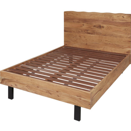 Lit queen size "Goa" en bois massif avec sommier - Marron - 160 x 200 cm