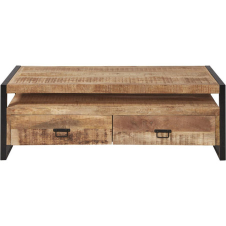 Meuble TV "Madras" en bois massif avec 2 tiroirs + 1 niche - Marron - L 150 x P 45 x H 50 cm