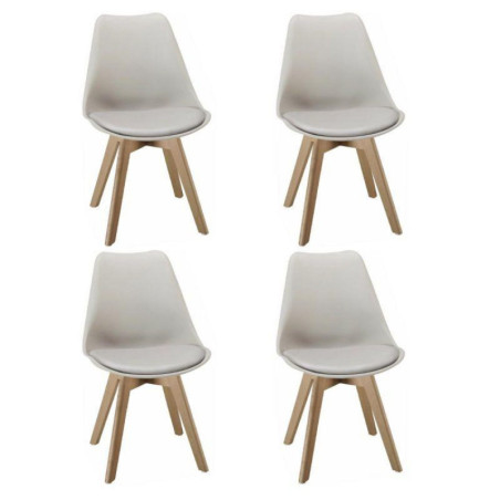 Lot de 4 chaises "Bjorn" en plastique et bois - Gris clair/beige - H 82 x L 46,5 x P 53 cm