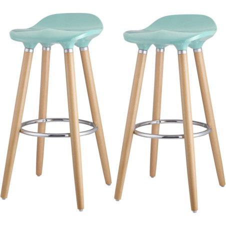 Lot de 2 tabourets de bar "Oslo" en plastique et métal - Bleu/beige - H 80 x L 39 x P 39 cm