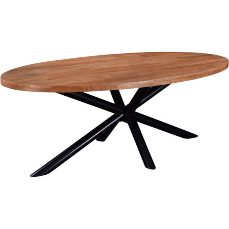 Table à manger ovale "Dehli" en bois massif - 8 couverts - Marron/noir - L 210 x P 110 x H 76 cm