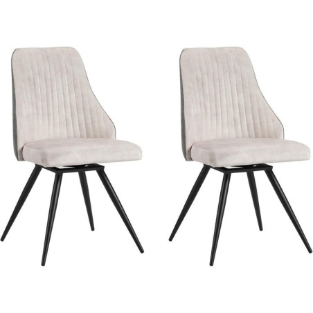 Lot de 2 chaises bicolores "Lucy" en velours et métal - Beige - H 88 x L 55 x P 48 cm