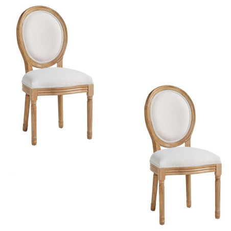 Lot de 2 chaises médaillon en bois et tissu - Beige - H 96 x L 49 x P 56 cm