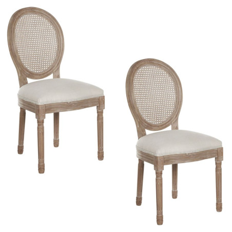 Lot de 2 chaises médaillon en bois et lin - Beige - H 96 x L 49 x P 56 cm