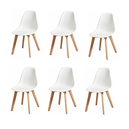 Lot de 6 chaises "Sacha" en plastique et bois - Blanc/beige - H 82 x L 46,5 x P 53 cm