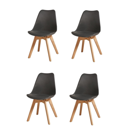 Lot de 4 chaises "Bjorn" en plastique et bois - Noir/beige - H 82 x L 46,5 x P 53 cm