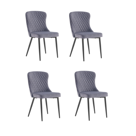 Lot de 4 chaises "Ora" en velours et métal - Gris - H 89 x L 48 x P 58 cm