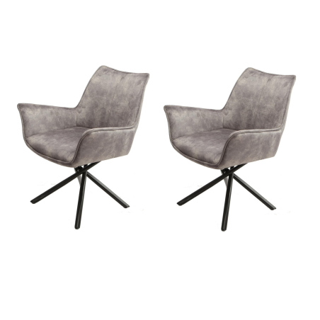 Lot de 2 chaises "Bellagio" en tissu et métal - Gris anthracite - H 85 x L 65 x P 40 cm