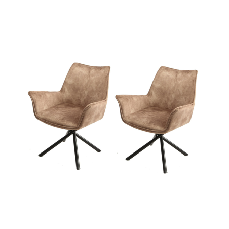 Lot de 2 chaises "Bellagio" en tissu et métal - Taupe - H 85 x L 65 x P 40 cm