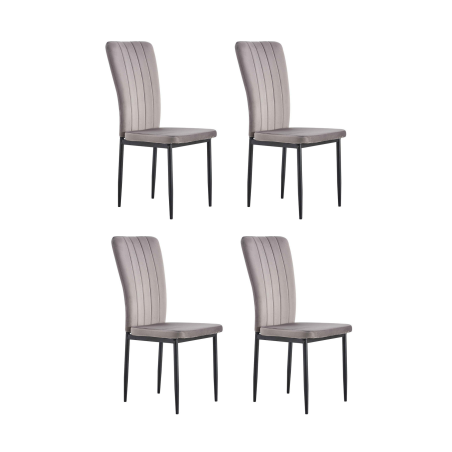 Lot de 4 chaises "Pony" en velours et métal - Gris - H 95 x L 57 x P 42 cm