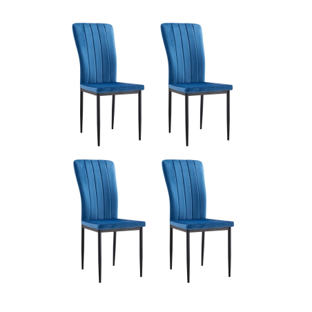 Lot de 4 chaises "Pony" en velours et métal - Bleu - H 95 x L 57 x P 42 cm