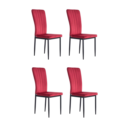 Lot de 4 chaises "Pony" en velours et métal - Rouge framboise - H 95 x L 57 x P 42 cm