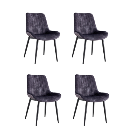 Lot de 4 chaises "Val Thorens" en velours et métal - Gris anthracite - H 86 x L 61,5 x P 55 cm