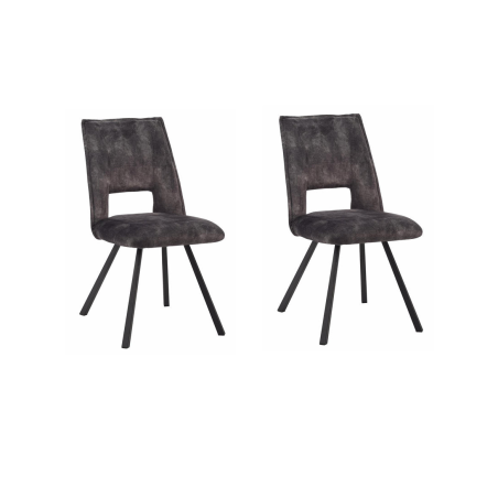 Lot de 2 chaises "Leo" en velours et métal - Gris anthracite - H 87 x L 52 x P 46 cm