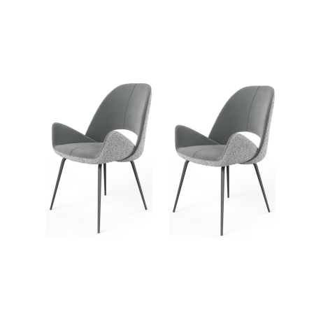 Lot de 2 chaises "Eliana" en velours et tissu à bouclettes - Gris - H 88 x L 64,5 x P 59 cm