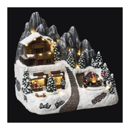 Village de Noël lumineux refuge d'altitude - Multicolore - L 29 x P 21 x H 27 cm