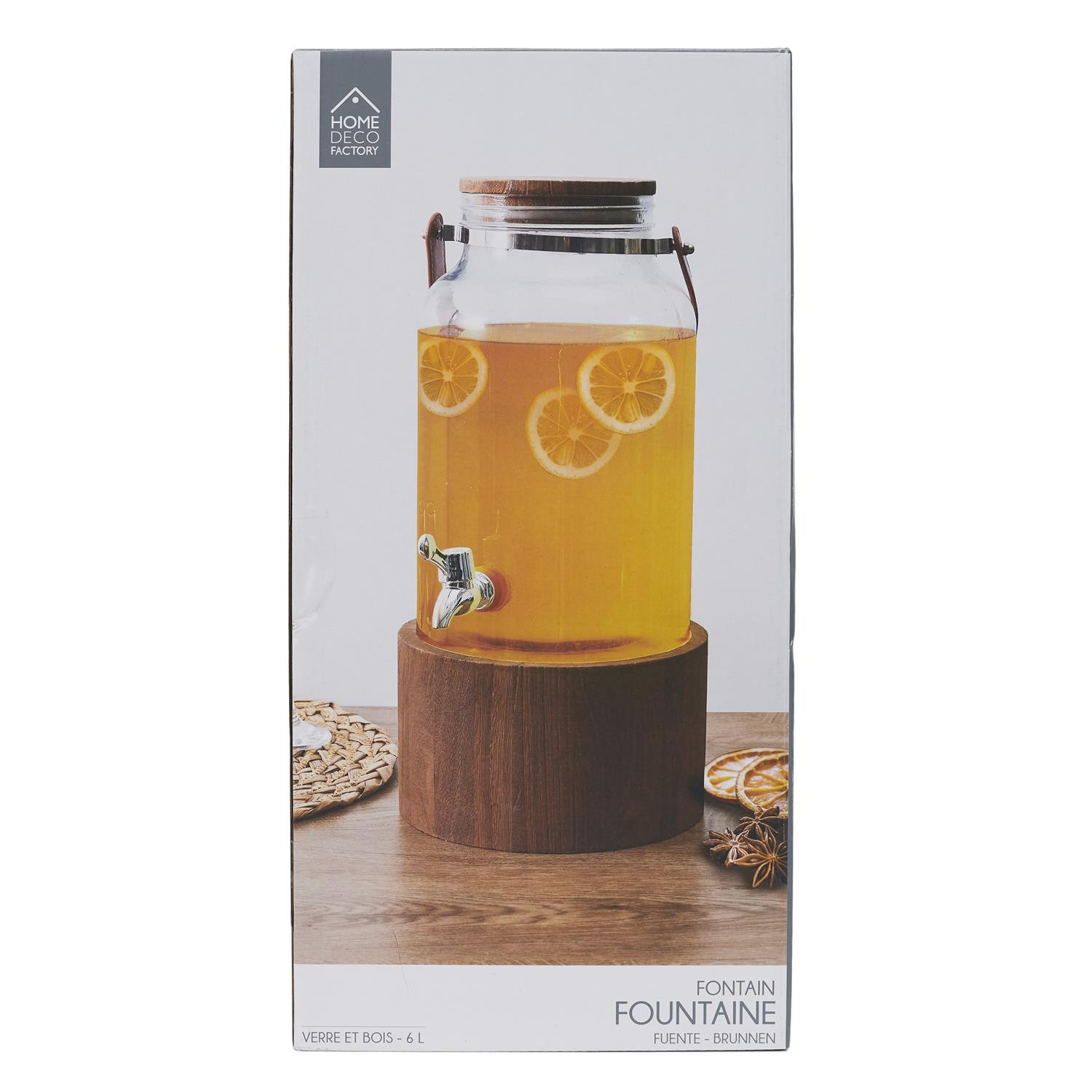 Fontaine à boisson en verre au design diamant - 6L - Transparent/doré- H  30,3 x D 17,5 cm