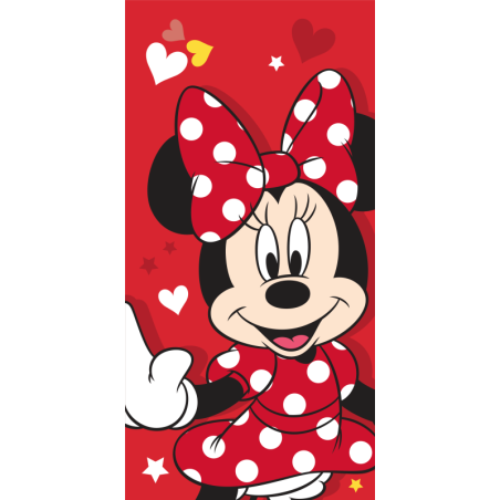 Disney - Serviette de plage en coton "Minnie : Coeurs"- Rouge - 70 x 140 cm