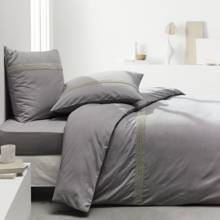 Drap housse en percale de coton "Prestige" - Gris acier - 160 x 200 cm