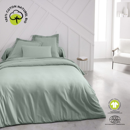 Drap housse en coton bio "Organic" grands bonnets - Vert céladon - 140 x 200 cm