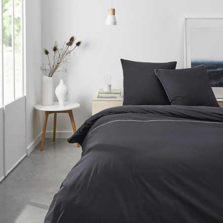 Drap housse en percale de coton "Prestige" - Gris acier - 140 x 200 cm