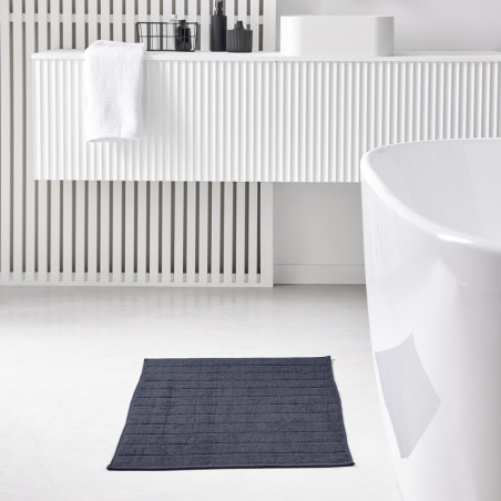 Tapis de bain en coton "Essential" à rayures - Bleu Marine - 50 x 80 cm