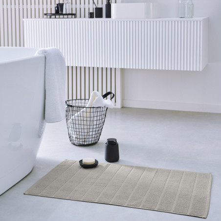 Tapis de bain en coton "Essential" à rayures - Beige - 50 x 80 cm