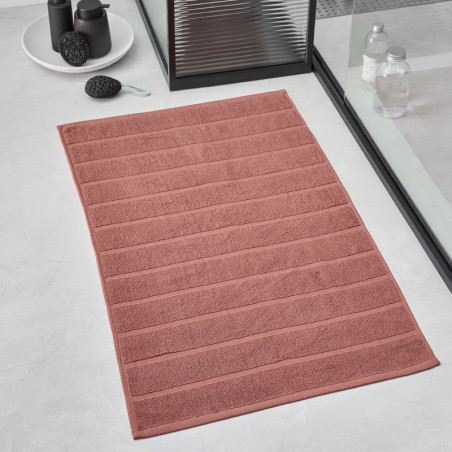 Tapis de bain en coton "Essential" à motif rayures - Terracotta - l 50 x L 80 cm