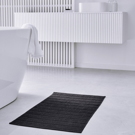 Tapis de bain en coton "Essential" à motif rayures - Gris fusain - l 50 x L 80 cm