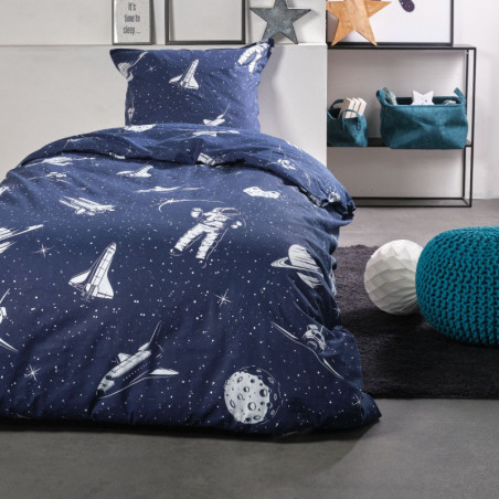 Parure de lit simple en coton "Galaxy" - Bleu - 140 x 200 cm