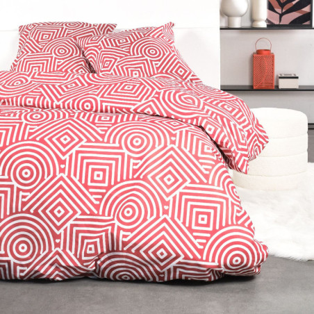 Parure de lit double "Crazy" à motifs géométriques - Rouge/Blanc - 220 x 240 cm