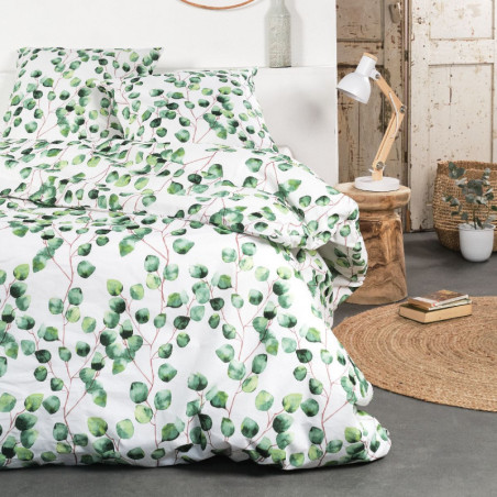 Parure de lit double "Crazy" à motif végétal - Vert/Blanc - 220 x 240 cm