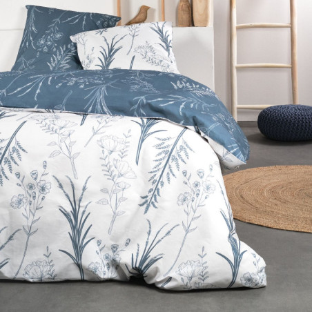 Parure de lit double "Crazy" à motifs floraux - Bleu/Blanc - 220 x 240 cm