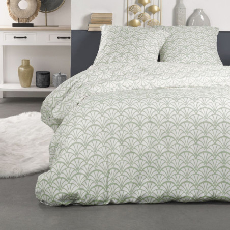 Parure de lit double "Crazy" - Blanc et vert - l 220 x L 240 cm