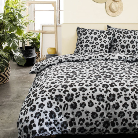 Parure de lit double à motif léopard "Crazy" - Blanc et noir - l 220 x L 240 cm