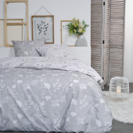 Parure de lit double "Crazy" à motif floral - Gris/Blanc - 220 x 240 cm