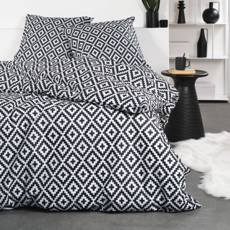 Parure de lit double "Crazy" à motifs de losanges - Noir/Blanc - 220 x 240 cm