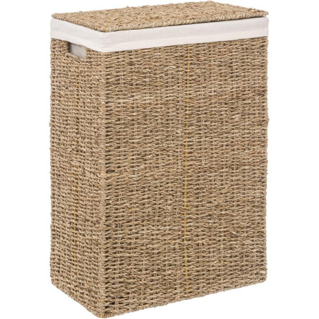 Panière à linges en roseau tressé - 40L - Beige - L 37 x P 22 x H 55 cm