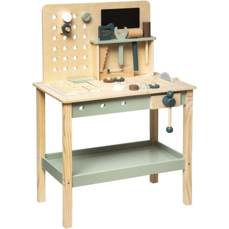 Etabli de bricolage pour enfant en bois - Beige/Vert - L 55 x P 32,5 x H 75,5 cm