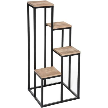 Porte plantes à 4 supports en métal et bois - Beige/Noir - L 36 x P 36 x H 88,5 cm