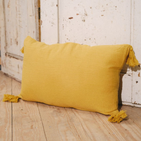 Coussin rectangle en gaze de coton "Spirit Garden" - Jaune - 30 x 50 cm